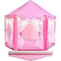 Princess Tent for Kids - Includes Ultra Soft Rug & LED Star Lights | Princess Castle Little Girls Play Tent | ASTM Certified | 55 X 53 Inch | Kid Playhouse Toys | for 3/4/5/6/7/8/9 Year Old