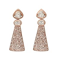 2.00 CTW Natural Diamond Polki Statement Dangles 925 Sterling Silver 14K Rose Gold Plated Elegant Slice Diamond Earrings