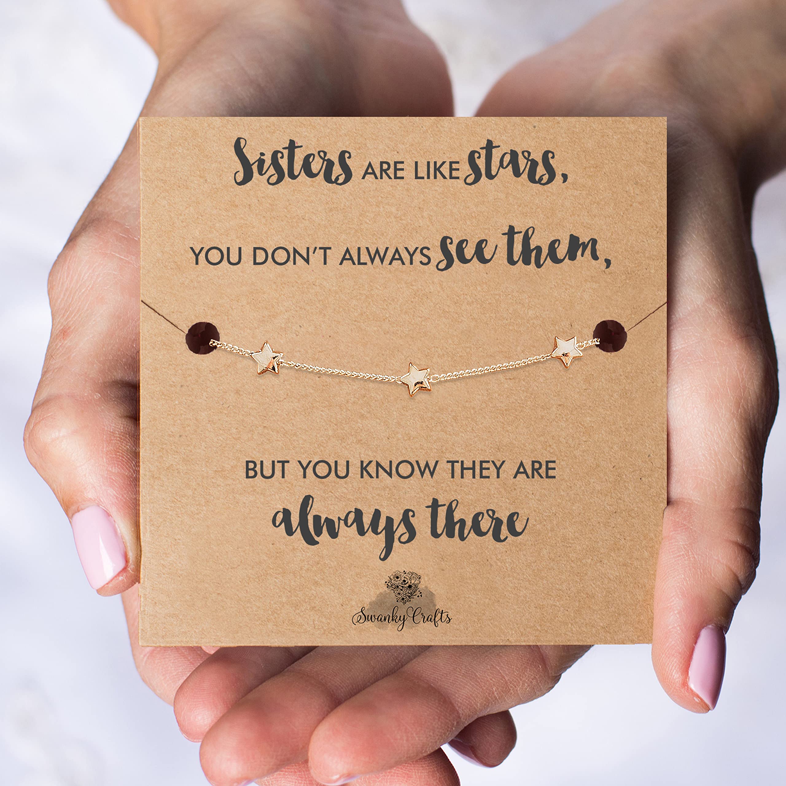 Sisters Gifts from Sister bracelets - Presents for sister Gift for Sister Birthday Gifts from Sister gifts from sisters gifts for sister from brother and sister gifts Gift for Sisters from sister - Golden Star sister Bracelet with Cute Card