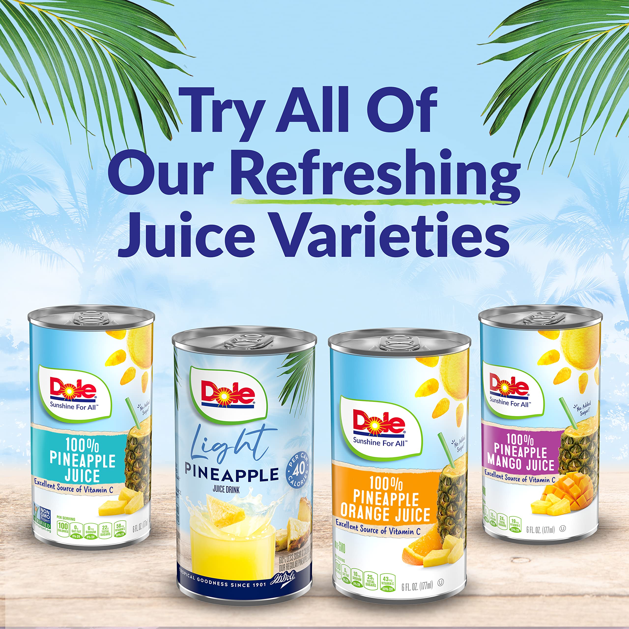 Dole 100% Pineapple Juice, 100% Fruit Juice with Added Vitamin C, 8.4 Fl Oz (Pack of 24)