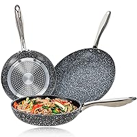 Nonstick Frying Pan Set - 3 Piece Induction Bottom Breakfast Skillets Classic Granite - 8 Inches, 9.5 Inches, 11 Inches