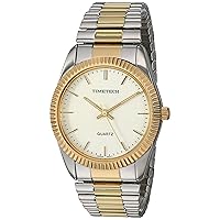 TIMETECH Men's Watch Two Tone Expansion Stretch Bracelet with Ribbed Coin Edge Bezel