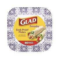 Glad Square Disposable Paper Plates for All Occasions | Soak Proof, Cut Proof, Microwaveable Heavy Duty Disposable Plates | 8.5