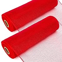 Ribbli 2 Rolls Red Mesh Ribbon for Wreath, 10 inch x 30 feet(10Yard) Per Roll, Mesh for Wreath Swags and Christmas Decoration (Non-Metallic)