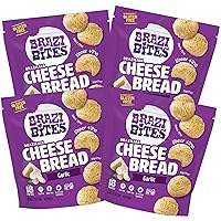 Brazi Bites Gluten-Free Brazilian Cheese Bread: Garlic Asiago | Vegetarian Frozen Bread Snacks | Soy-Free | No Artificial Ingredients | No Preservatives | 11.5 oz. pouches (4-pack)