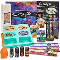 Soap Making Kit for Adults, Make Your Own Soap with Melt and Pour diy Natural Soap supplies; 6 Essential Oils, Silicone Soap Mold, Spoon, Dried Flowers, 2lbs. Shea Butter Soap Base, 4 Colors, 9 Labels