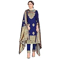 Women's Customized Stitched Indian Pakistani Dress || Banarasi Art Silk Readymade Woven Salwar Kameez Dupatta Suit