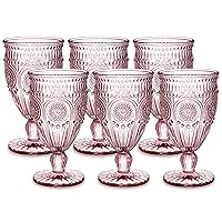 Kingrol 6 Pack Vintage Water Goblets, 10 oz Wine Glasses, Mixed Drink Glasses, Romantic Pink Drinkware Set for Wedding, Party, Daily Use