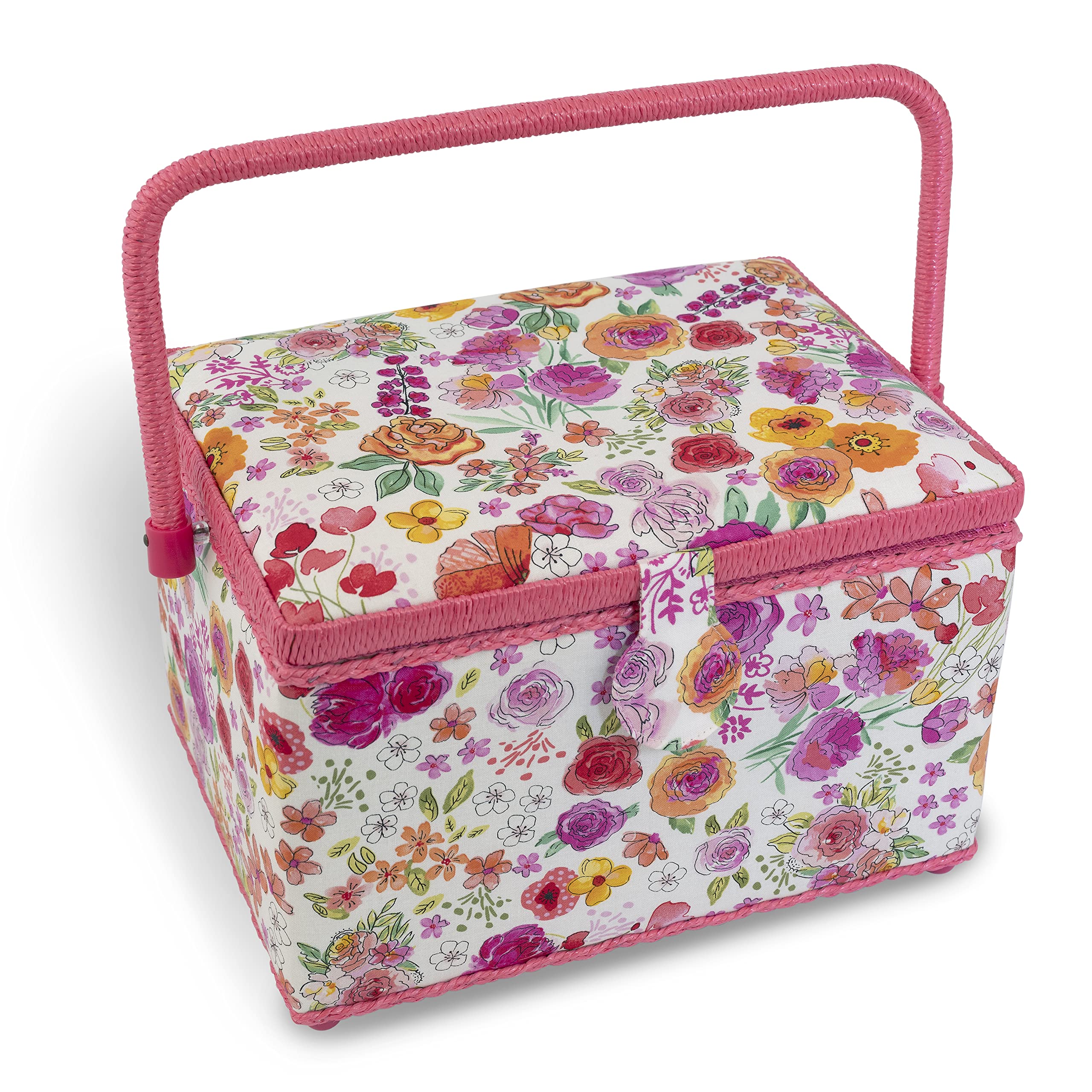 Dritz Large Kit Filled Sewing Basket, Pink & Orange