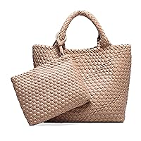 Woven Bag for Women Vegan Leather Tote Bag Large Summer Beach Travel Handbag and Purse Retro Handmade Shoulder Bag