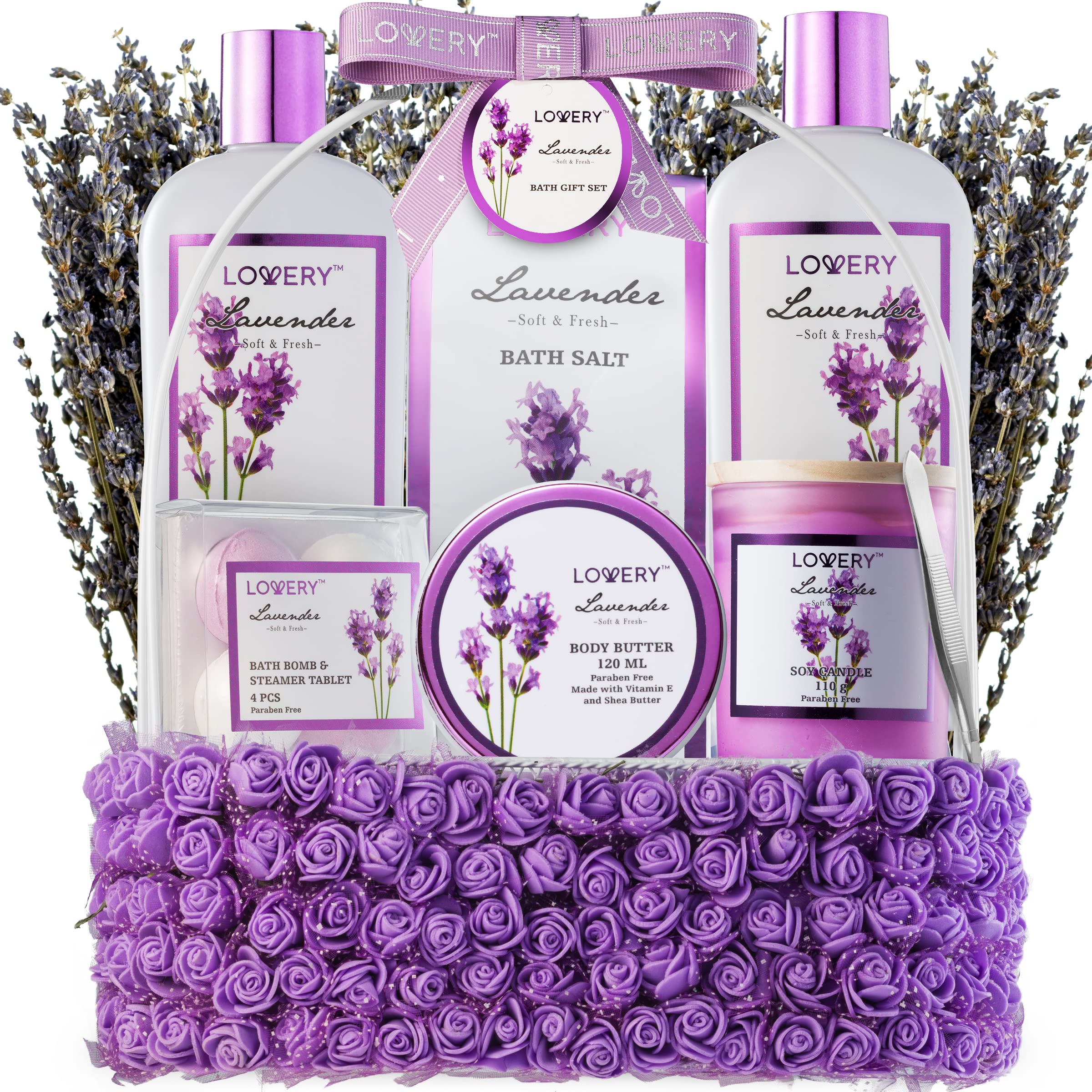 Mothers Day Gifts for Her, Bath and Body Gift Basket for Women, Spa Gift Baskets for Women, Lavender Spa Kit, Bubble Bath, Bath Bomb, Shower Steame...