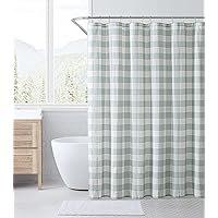 Shower Curtain, Lightweight Cotton Bathroom Decor, Buttonhole Top (Cabin Plaid Green, 72