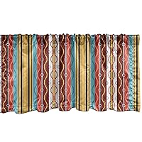 Bohemian Stripe Window Valance, Dots and Drops on Vivid Vertical Lines Fiesta Tribal Boho Art Print, Curtain Valance for Kitchen Bedroom Decor with Rod Pocket, 54