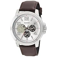 Casio MTP-X300L-7EV Men's Enticer Leather Multifunction Silver Dial Watch