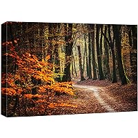 wall26 Canvas Print Wall Art Autumn Fall Orange Leaf Forest Tree Trail Nature Wilderness Photography Realism Earth Scenery Rustic Scenic Landscape Colorful for Living Room, Bedroom, Office - 16