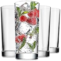 Godinger Highball Drinking Glasses, Italian Made Tall Glass Cups, Water Glasses Drinking Set, Cocktail Glasses - 14oz, Set of 4, Made In Italy