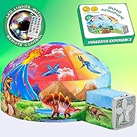 W&O Dino Aerodome with LED Lights - Air Tent Fort - Inflatable Play Tent for Kids - Dinosaur Tent - Kids Tent Indoor - Kids Playhouse Kids Play Tent - Dinosaur Toys for Boys Girls (Fan NOT Included)
