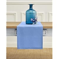 Solino Home Provence Blue Linen Table Runner 120 inches Long – 100% Pure Linen 14 x 120 Inch Extra Long Table Runner – Farmhouse Dining Table Runner for Spring, Father's Day, Summer – Fete