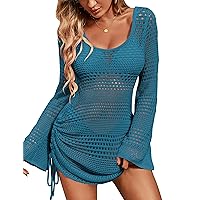 Blooming Jelly Womens Crochet Swimsuit Cover Up Knot Back Swim Cover Ups Drawstring Bathing Suits Coverup 2024