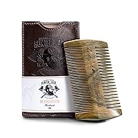Sandalwood Beard Comb for Men - Handmade Beard & Mustache Comb - Premium Wooden Comb - Men's Comb with Fine & Wide Tooth - Small Pocket Size Wood Comb in PU Leather Case by Hunter Jack