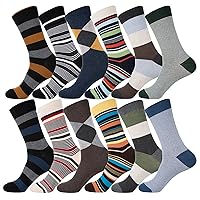 Men's Cotton Fun Colorful Striped Casual Dress Socks, Funky Designed Fancy Socks - 8/12 Pairs, Size 9-12