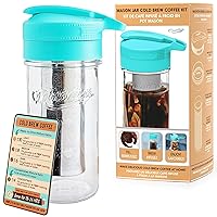 Masontops Cold Brew Makers Kit - Deluxe Iced Coffee Maker with Glass Pitcher & Stainless Steel Mesh Filter - Easy Pour Fridge Cold Brewer System