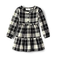 The Children's Place girls Long sleeve plaid twill tiered shirt dress