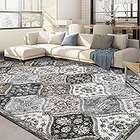 9x12 Rug for Living Room Washable Rugs Moroccan Rug for Bedroom Vintage Rug Non Slip Carpet Throw Rugs Large Area Rug Stain Resistant Office Rug Classroom Rug 9'x12' Grey/Brown