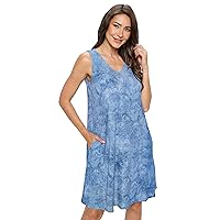 Jostar Women's Print Tank Dress - Sleeveless V-Neck Casual Printed Soft Flowy One Piece with Pockets