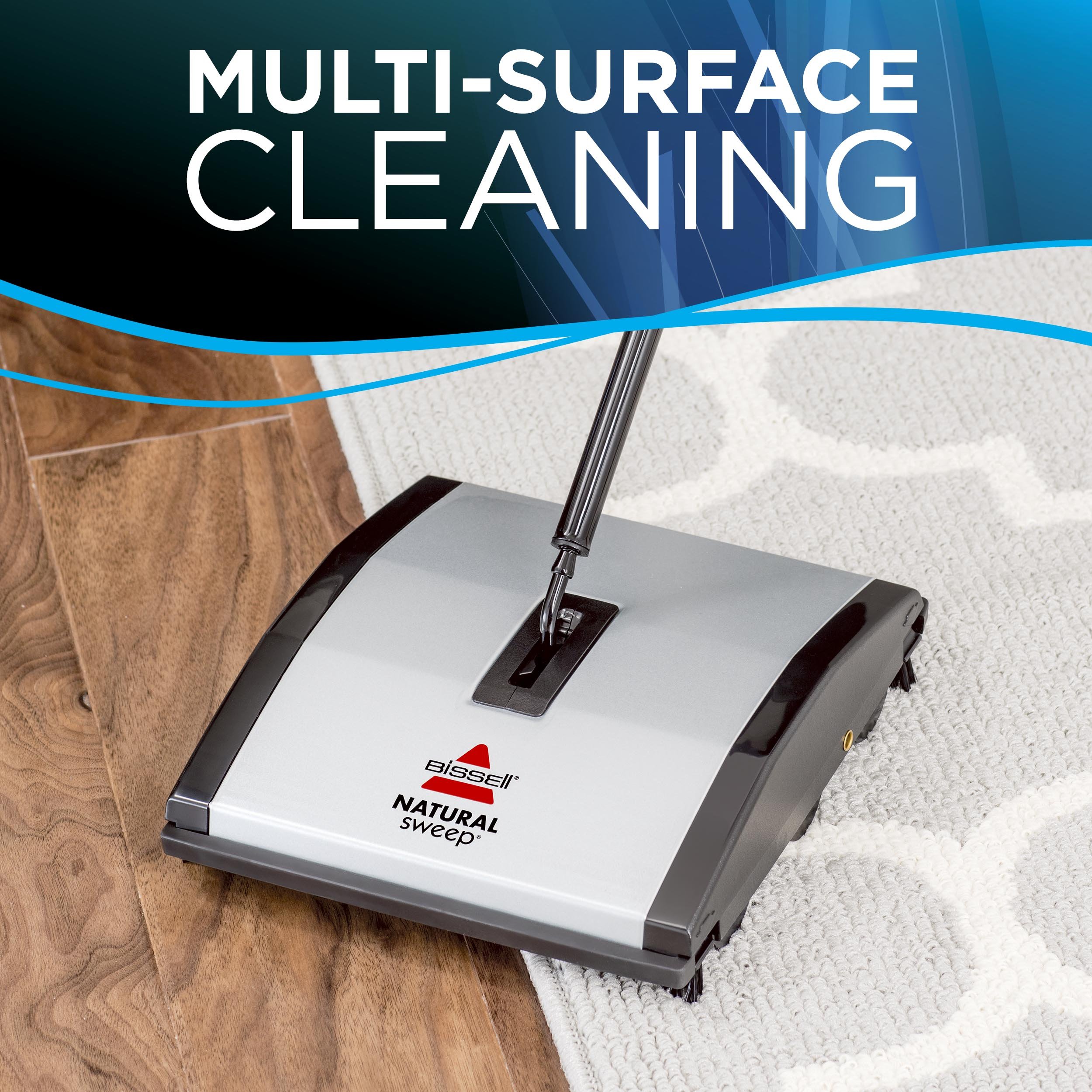 Bissell Natural Sweep Carpet and Floor Sweeper with Dual Rotating System and 2 Corner Edge Brushes, 92N0A, 4, Silver
