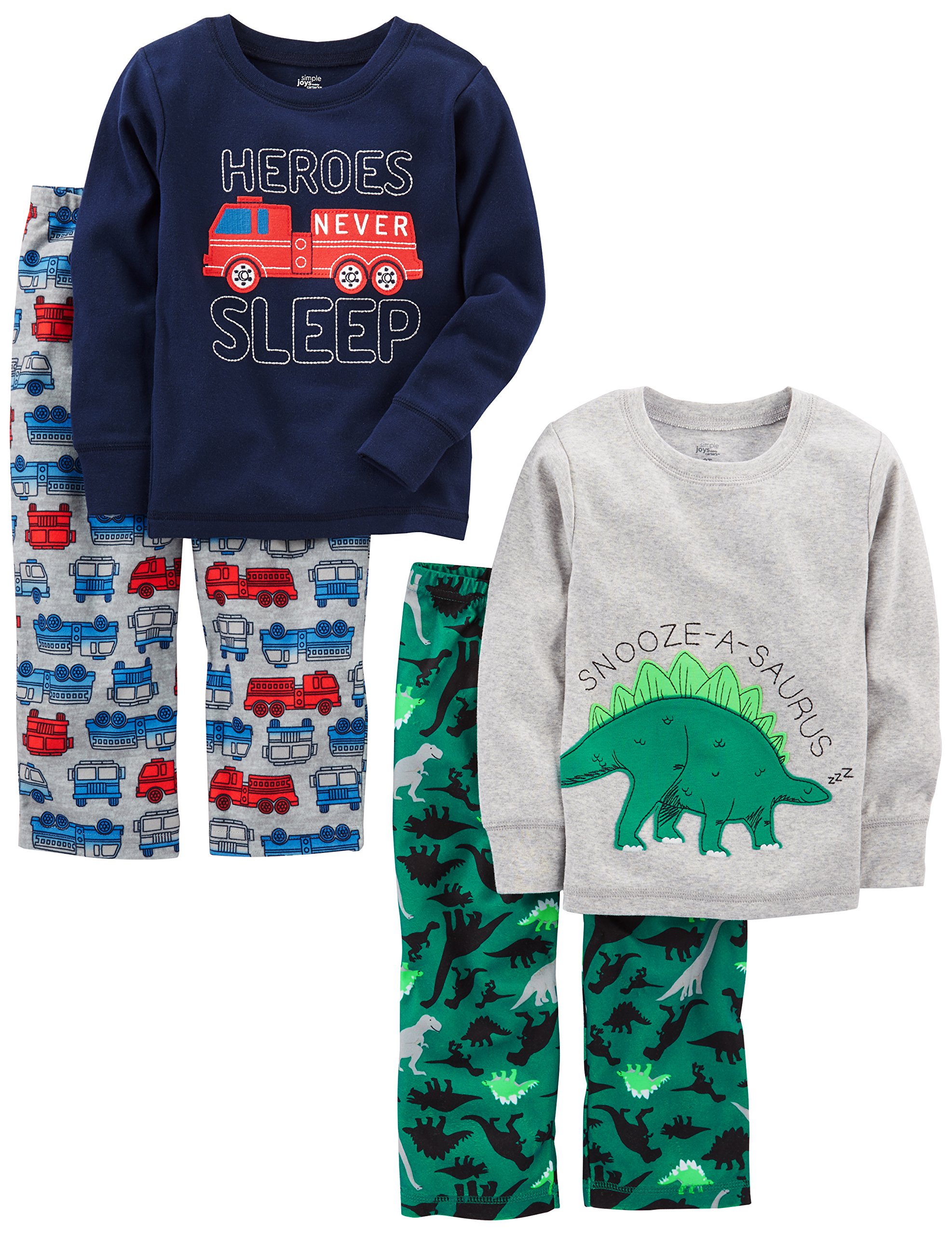 Simple Joys by Carter's Boys and Toddlers' 4-Piece Pajama Set (Cotton Top & Fleece Bottom)