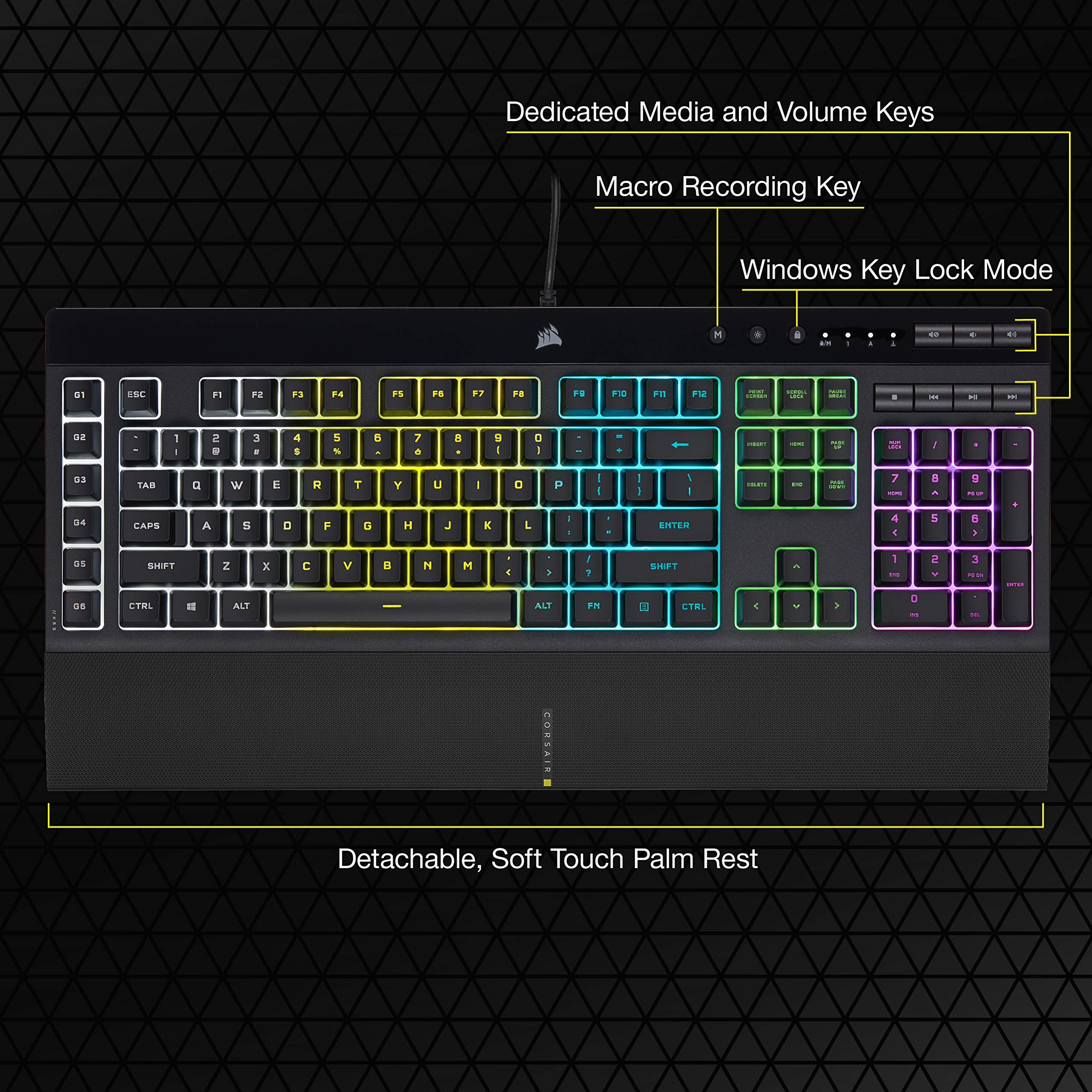 CORSAIR K55 RGB PRO Membrane Wired Gaming Keyboard – IP42 Dust and Spill-Resistant – 6 Macro Keys with Elgato Integration – iCUE Compatible – QWERTY UK – PC, Mac, Xbox – Black