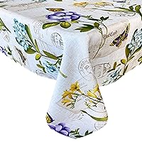 Newbridge Rectangle Fabric Tablecloth, 60 x 84 Inch, Botanical Blossoms, Vibrant Spring Floral and Butterfly Fabric Table Cloth