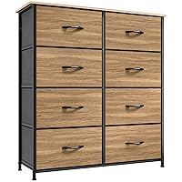 YITAHOME Dresser with 8 Drawers - Fabric Storage Tower, Organizer Unit for Bedroom, Living Room, Hallway, Closets - Sturdy Steel Frame, Wooden Top & Easy Pull Fabric Bins, Burlywood Grain