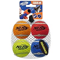 Dog Tennis Ball Dog Toys with Interactive Squeaker, Lightweight, Durable and Water Resistant, 2.5 Inches, for Small/Medium/Large Breeds, Four Pack, Mixed Colors