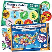United States Puzzle & Matching Memory Game for Kids - Childrens Jigsaw Geography Learning - Concentration Memory Card Game