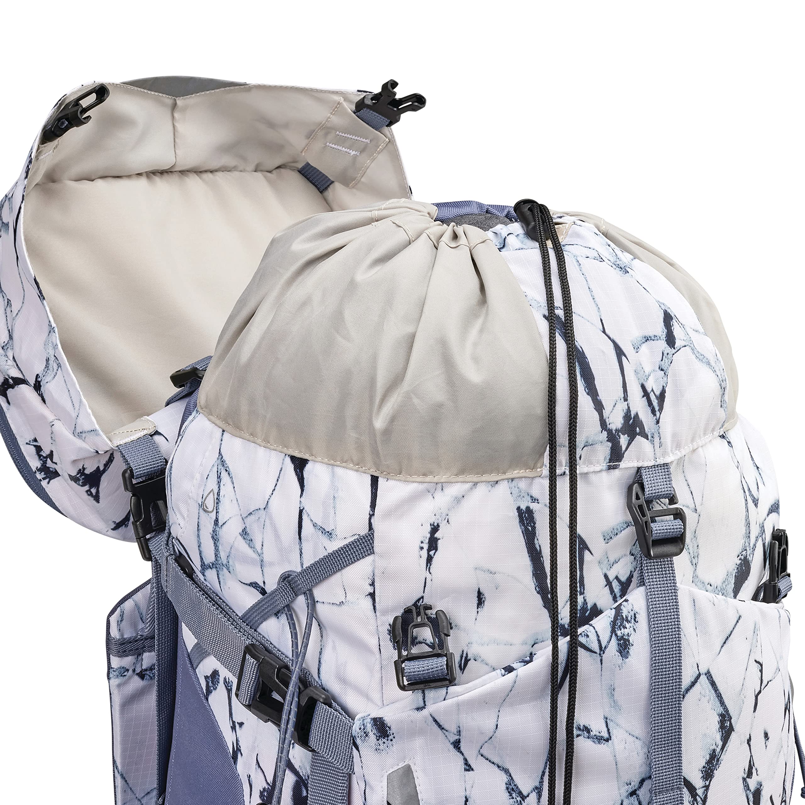High Sierra Pathway 2.0 Backpack with Hydration Storage Sleeve, for Hiking, Biking, Camping, Traveling, White Cracked Ice/Grey Blue, 60L