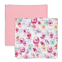 HonestBaby 2-Pack Organic Cotton Swaddle Blankets, Rose Blossom/Pink, One Size