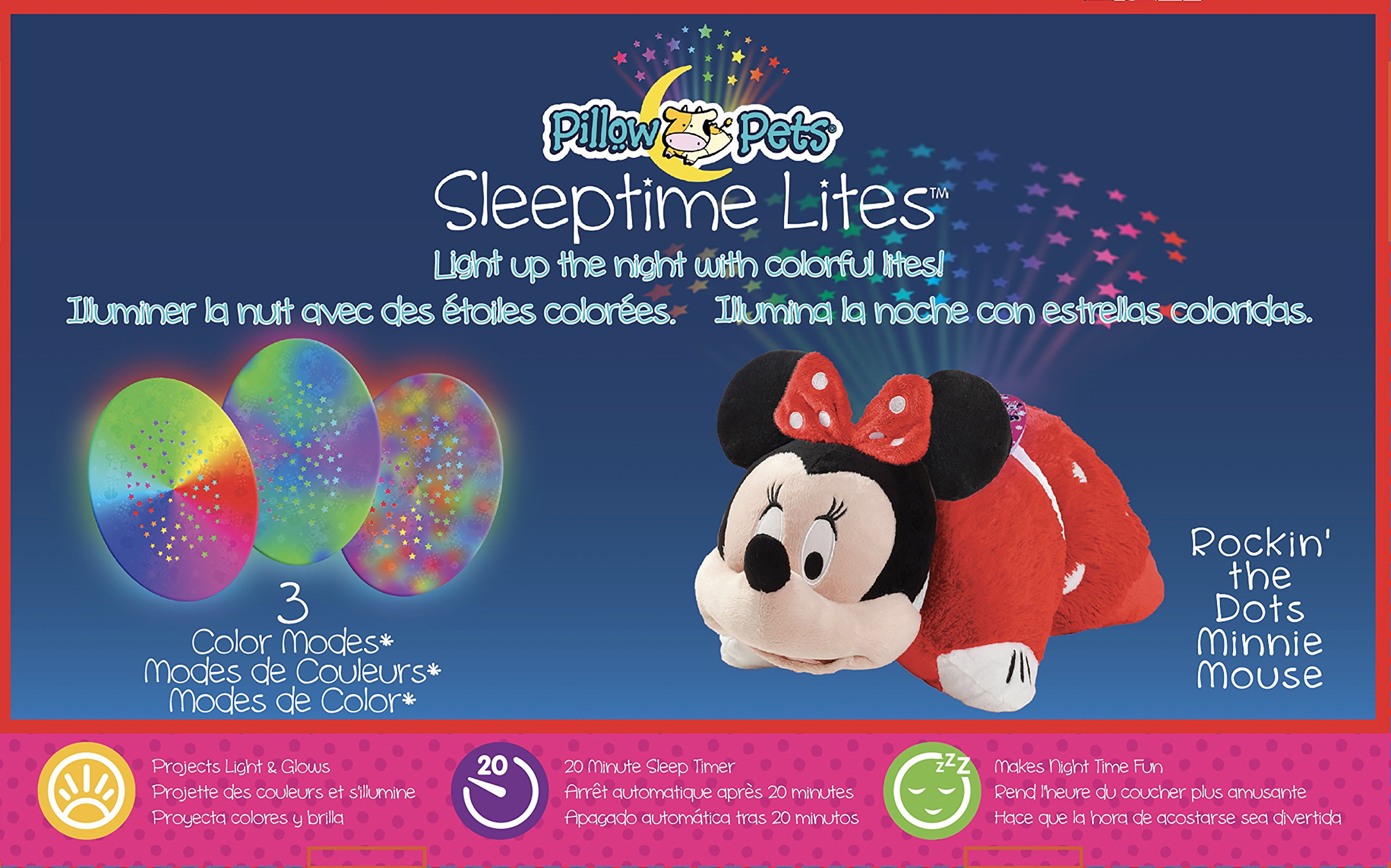 Pillow Pets Disney Rockin the Dots Minnie Mouse Sleeptime Lites - Retro Minnie Mouse Plush Night Light