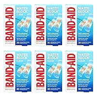 Band-Aid Brand Water Block Clear Waterproof Sterile Adhesive Bandages for First-Aid Wound Care of Minor Cuts and Scrapes, Assorted Sizes, 30 ct (Pack of 6)