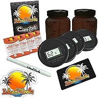 ISLAND HERBZ Digital Curing Kit - Fits All Wide Mouth Mason Jar Containers - Kit includes 4 Digital Hygrometer Lids with 4 Organic 2 Way Controllers 1 Scoop Card 1 White Marker and 1 Slap On
