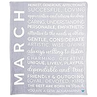 Pavilion Gift Company - March - Birth Month Royal Plush Blanket, Birthday Throw, Birthday Blanket, Blue Embroidered Heart, 1 Count, 50 x 60-inch, Gray