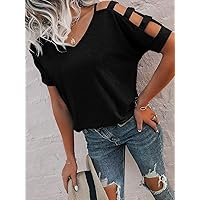 Women's Tops Women's Shirts Sexy Tops for Women Cut Out Dolman Sleeve Tee (Color : Black, Size : Medium)