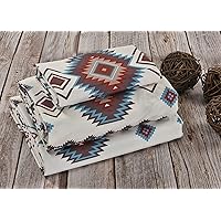 De Leon Collections Sonoma Diamonds Southwestern Tribal Geometric Queen Sheet Set Sheet and Pillowcase Set,Red/Blue/Brown/White