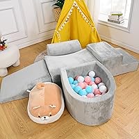 Soft Play Climb and Crawl Activity Playset - Foam Climbing Blocks for Toddlers 1-3 - Luxury Velvet Indoor Soft Play Set - Baby Climbing Blocks - 5 PCS (Balls NOT Included) (Gray)