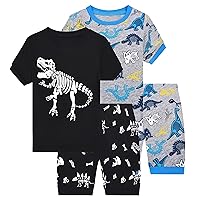 Benaive Boys Summer Pajamas 4 Pieces Kids Pajama Shorts Toddler Boy Pjs Cotton Sleepwear Size 2T-12 Years