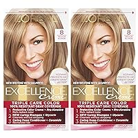 Excellence Creme Permanent Hair Color, 8 Medium Blonde, 100 percent Gray Coverage Hair Dye, Pack of 2
