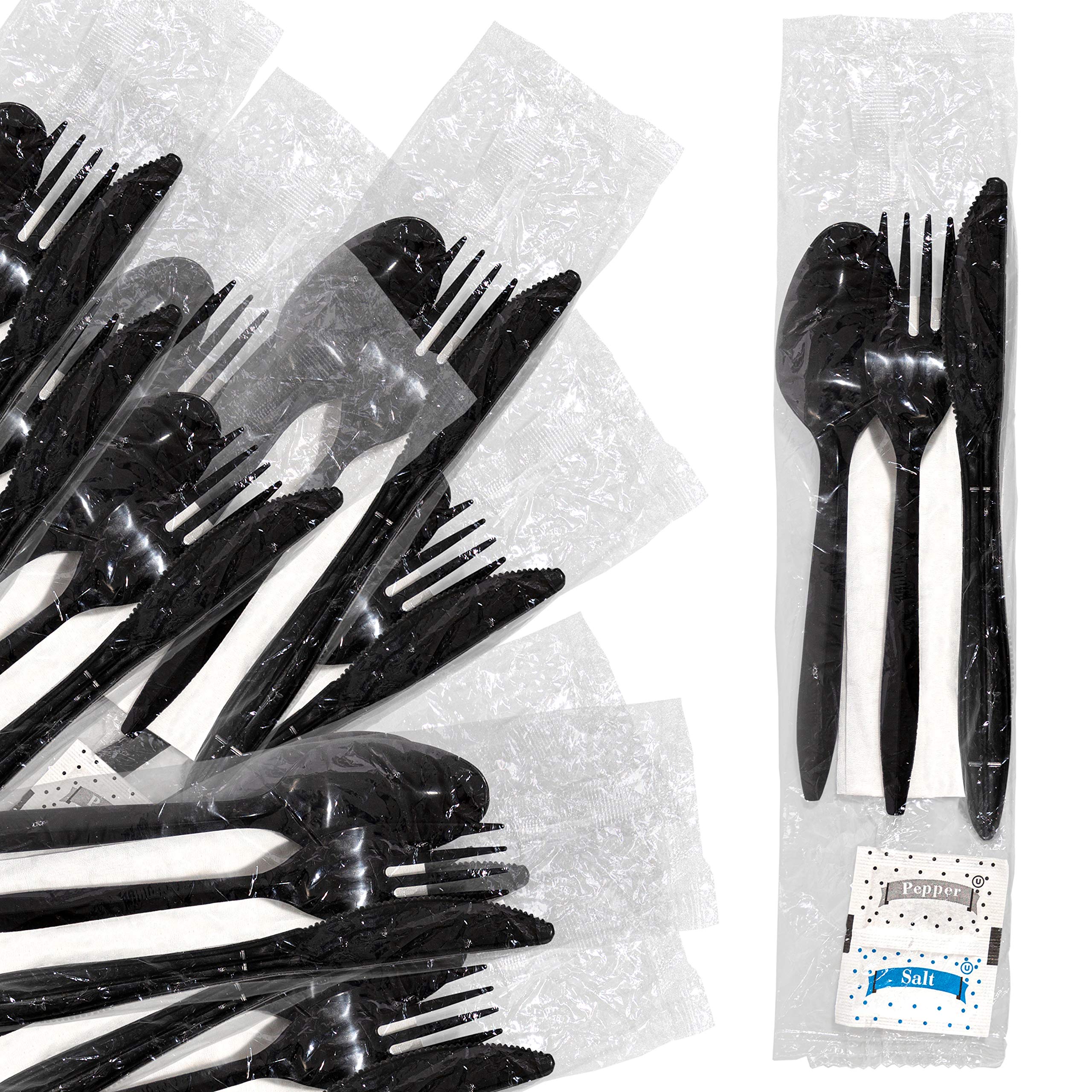 Stock Your Home Plastic Cutlery Packets with Salt & Pepper in Black (250 Count) - Wrapped Cutlery - Plastic Utensils Individually Wrapped for Take ...