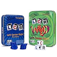 LCR (Left Right Center) in Blue & LCR Wild Dice Game in Green Tin Gift Set Bundle - 2 Pack