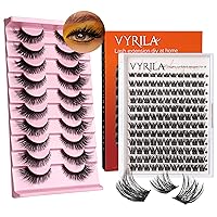 Lash Cluster 132pcs Individual Lashes,8-16mm Diy Lash Extension,(Whisper-D-8-16mix) and 3D False Eyelashes Cat Eye Look Wispy Faux Mink Lashes 10 Pairs Long Lashes(Wings)